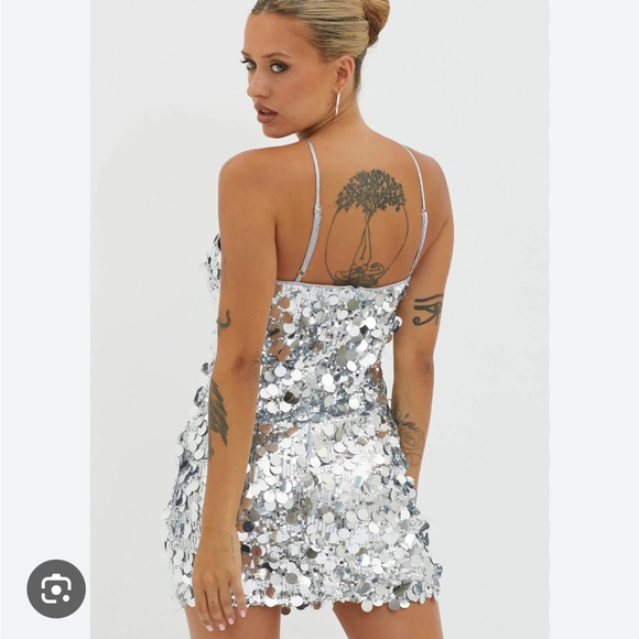 Selfie Leslie Silver Sequin Halter Mini Dress - Picture 2 of 3